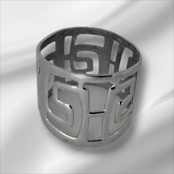 Avant Garde 1970s Silver Bracelet with Cut Outs and Clamper Hinge - 2.25 In High - Picture 1 of 7